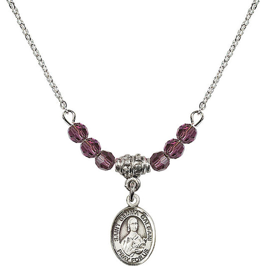 Sterling Silver Saint Gemma Galgani Birthstone Necklace with Amethyst Beads - 9130