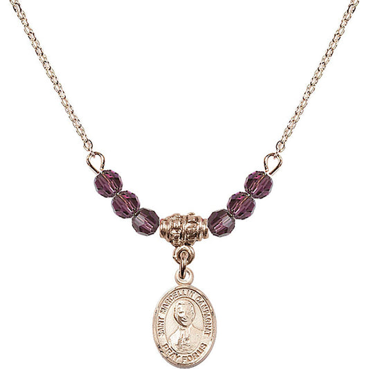 14kt Gold Filled Saint Marcellin Champagnat Birthstone Necklace with Amethyst Beads - 9131