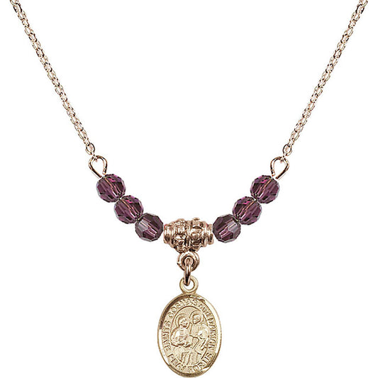 14kt Gold Filled Saints Cosmas & Damian Birthstone Necklace with Amethyst Beads - 9132