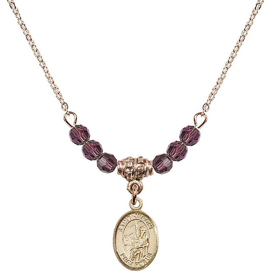 14kt Gold Filled Saint Jerome Birthstone Necklace with Amethyst Beads - 9135