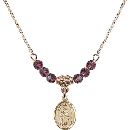 14kt Gold Filled Saint Sophia Birthstone Necklace with Amethyst Beads - 9136