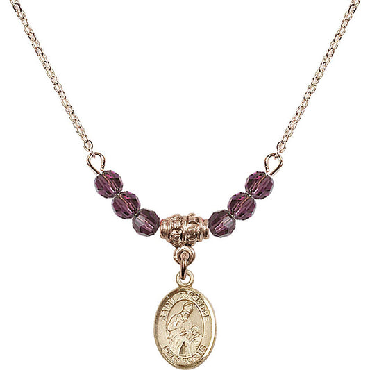 14kt Gold Filled Saint Ambrose Birthstone Necklace with Amethyst Beads - 9137