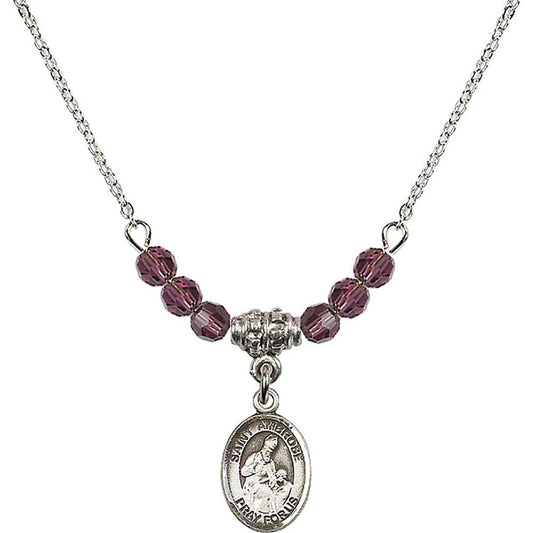 Sterling Silver Saint Ambrose Birthstone Necklace with Amethyst Beads - 9137