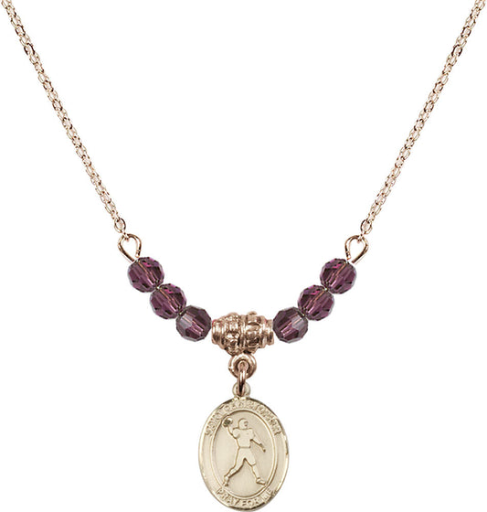 14kt Gold Filled Saint Christopher/Football Birthstone Necklace with Amethyst Beads - 9151