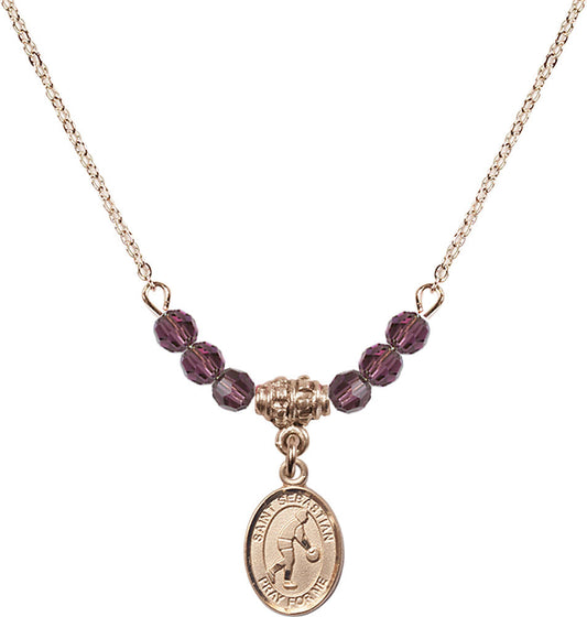 14kt Gold Filled Saint Sebastian/Basketball Birthstone Necklace with Amethyst Beads - 9163