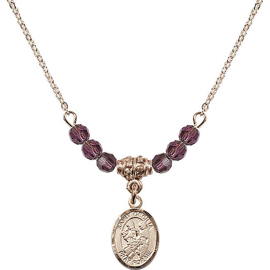 14kt Gold Filled Saint Cecilia / Marching Band Birthstone Necklace with Amethyst Beads - 9179