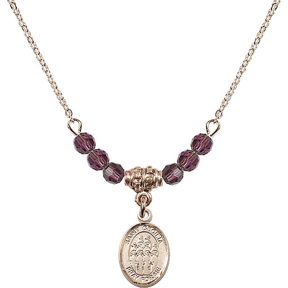 14kt Gold Filled Saint Cecilia / Choir Birthstone Necklace with Amethyst Beads - 9180