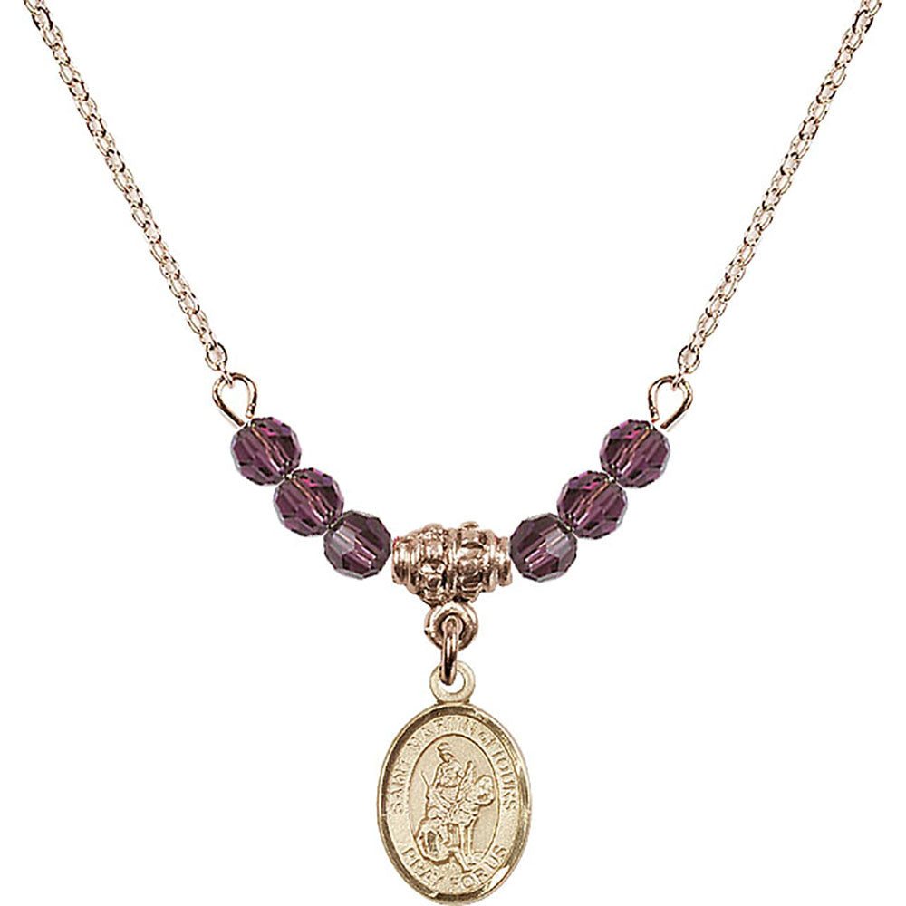 14kt Gold Filled Saint Martin of Tours Birthstone Necklace with Amethyst Beads - 9200