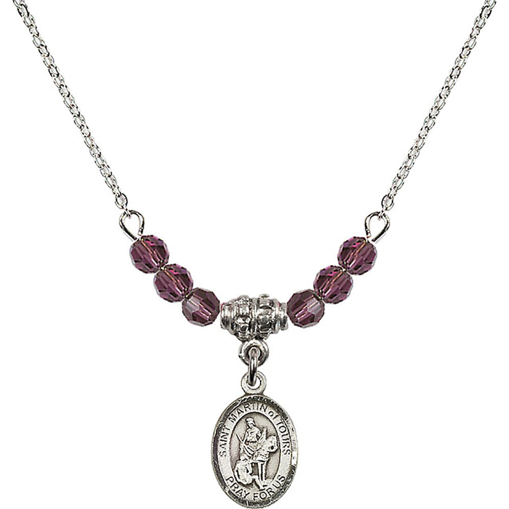 Sterling Silver Saint Martin of Tours Birthstone Necklace with Amethyst Beads - 9200