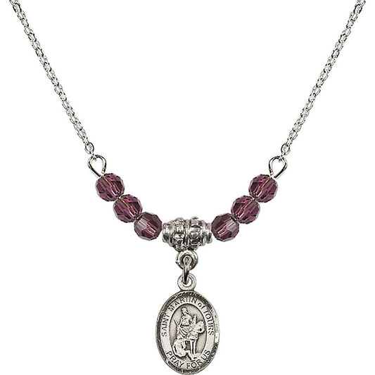 Sterling Silver Saint Martin of Tours Birthstone Necklace with Amethyst Beads - 9200