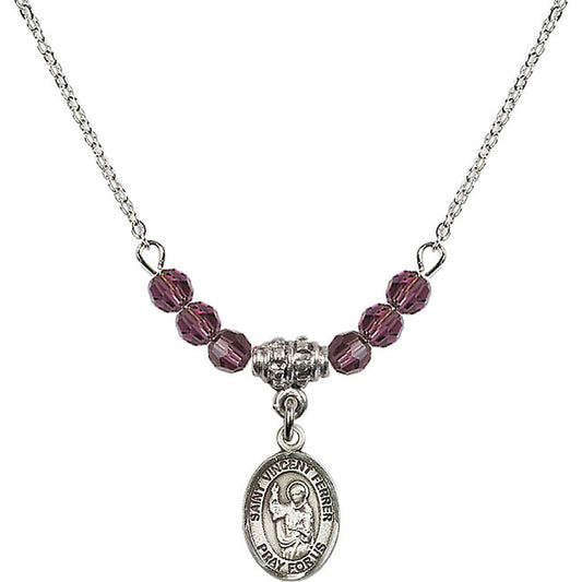 Sterling Silver Saint Vincent Ferrer Birthstone Necklace with Amethyst Beads - 9201
