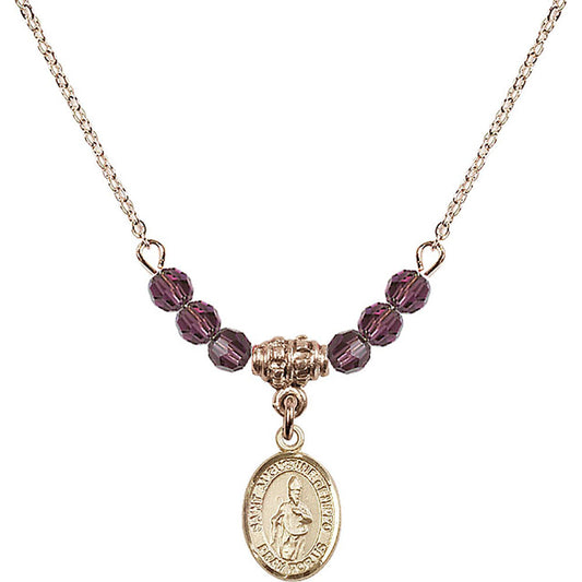 14kt Gold Filled Saint Augustine of Hippo Birthstone Necklace with Amethyst Beads - 9202