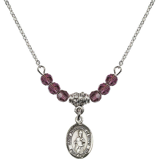 Sterling Silver Saint Augustine of Hippo Birthstone Necklace with Amethyst Beads - 9202