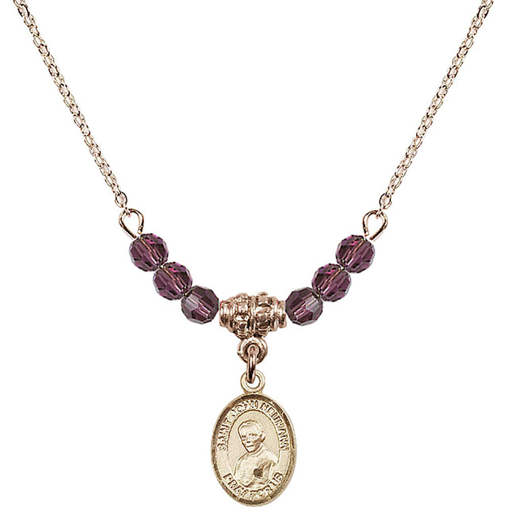 14kt Gold Filled Saint John Neumann Birthstone Necklace with Amethyst Beads - 9204