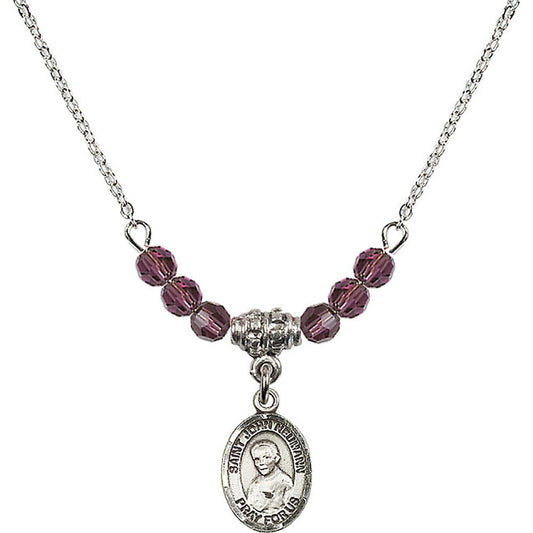 Sterling Silver Saint John Neumann Birthstone Necklace with Amethyst Beads - 9204
