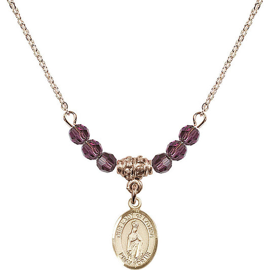 14kt Gold Filled Our Lady of Fatima Birthstone Necklace with Amethyst Beads - 9205