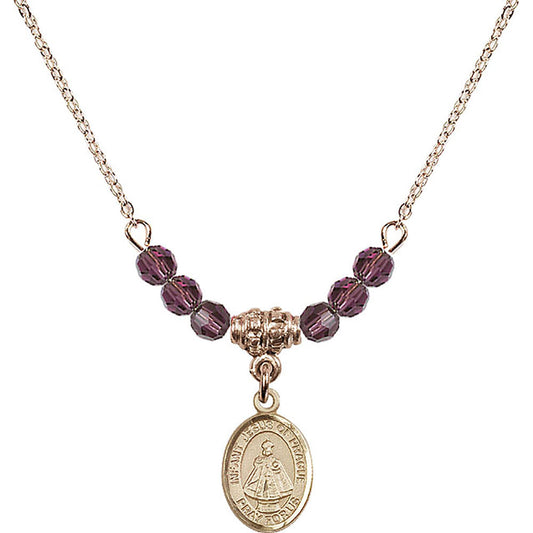 14kt Gold Filled Infant of Prague Birthstone Necklace with Amethyst Beads - 9207