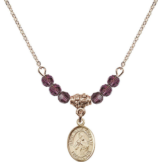 14kt Gold Filled Saint Maria Goretti Birthstone Necklace with Amethyst Beads - 9208