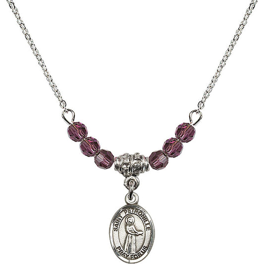 Sterling Silver Saint Petronille Birthstone Necklace with Amethyst Beads - 9209