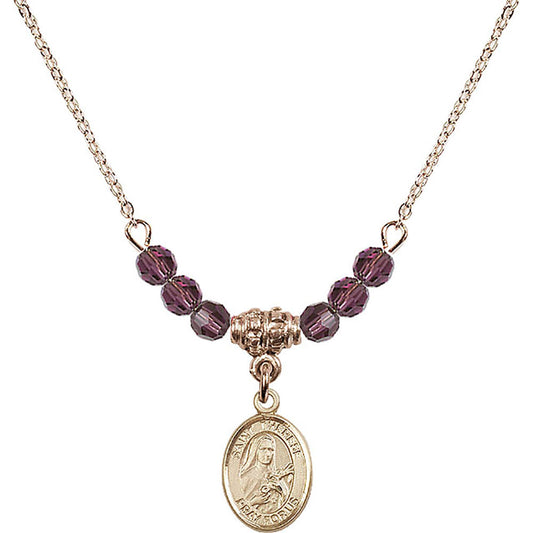 14kt Gold Filled Saint Therese of Lisieux Birthstone Necklace with Amethyst Beads - 9210