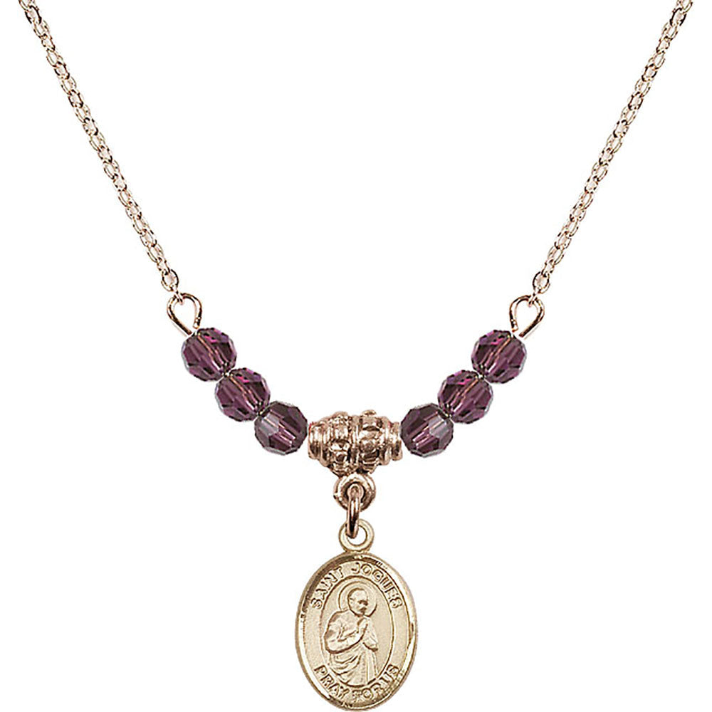 14kt Gold Filled Saint Isaac Jogues Birthstone Necklace with Amethyst Beads - 9212
