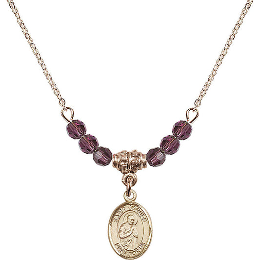 14kt Gold Filled Saint Isaac Jogues Birthstone Necklace with Amethyst Beads - 9212