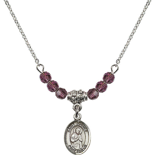 Sterling Silver Saint Isaac Jogues Birthstone Necklace with Amethyst Beads - 9212