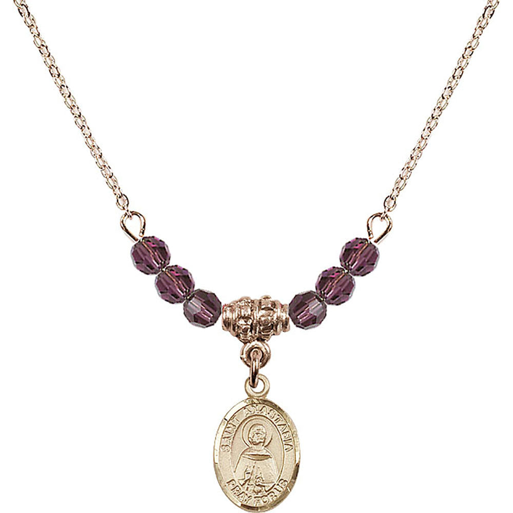 14kt Gold Filled Saint Anastasia Birthstone Necklace with Amethyst Beads - 9213