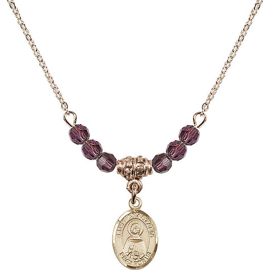 14kt Gold Filled Saint Anastasia Birthstone Necklace with Amethyst Beads - 9213