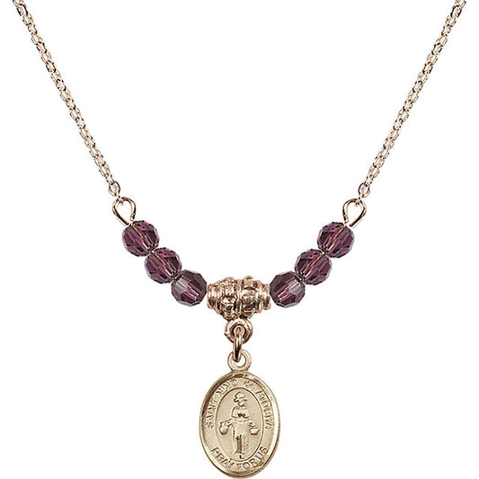 14kt Gold Filled Saint Nino de Atocha Birthstone Necklace with Amethyst Beads - 9214