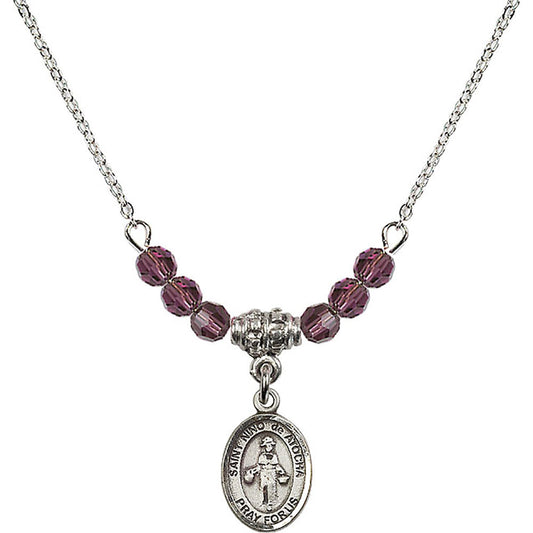 Sterling Silver Saint Nino de Atocha Birthstone Necklace with Amethyst Beads - 9214
