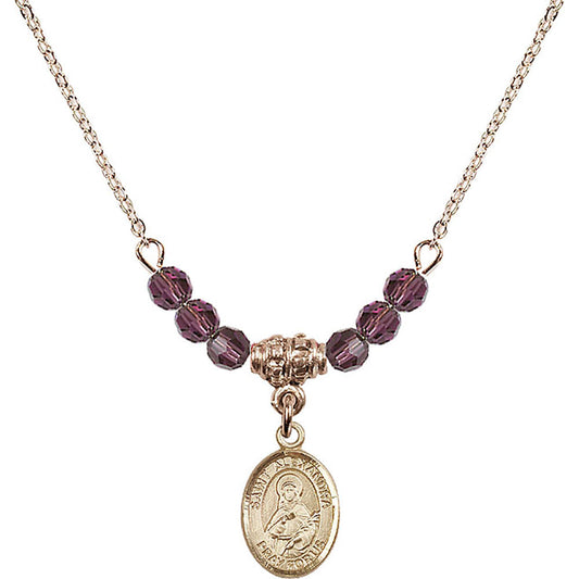 14kt Gold Filled Saint Alexandra Birthstone Necklace with Amethyst Beads - 9215