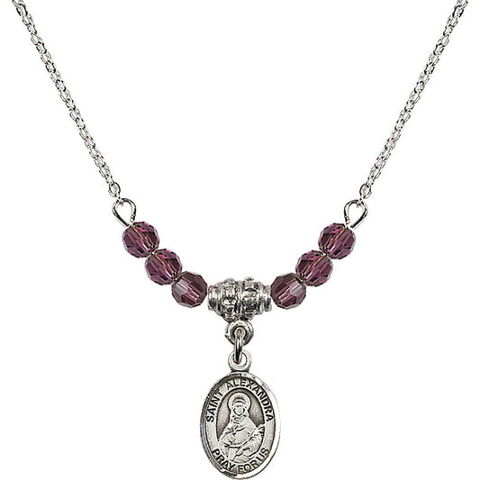 Sterling Silver Saint Alexandra Birthstone Necklace with Amethyst Beads - 9215