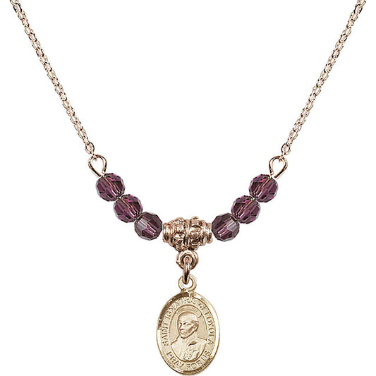 14kt Gold Filled Saint Ignatius of Loyola Birthstone Necklace with Amethyst Beads - 9217