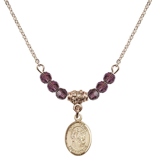 14kt Gold Filled Holy Family Birthstone Necklace with Amethyst Beads - 9218