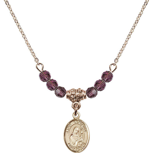 14kt Gold Filled Saint Gertrude of Nivelles Birthstone Necklace with Amethyst Beads - 9219