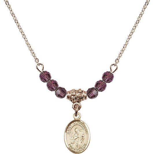 14kt Gold Filled Saint Alphonsus Birthstone Necklace with Amethyst Beads - 9221