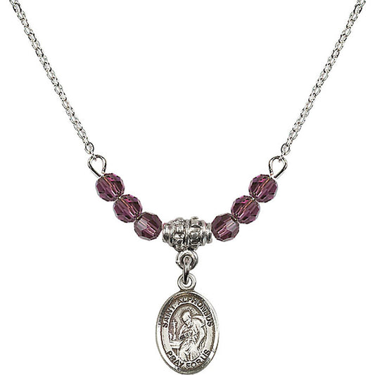 Sterling Silver Saint Alphonsus Birthstone Necklace with Amethyst Beads - 9221