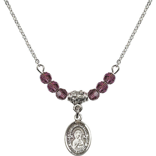 Sterling Silver Our Lady of Perpetual Help Birthstone Necklace with Amethyst Beads - 9222