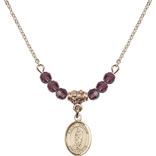 14kt Gold Filled Saint Victor of Marseilles Birthstone Necklace with Amethyst Beads - 9223