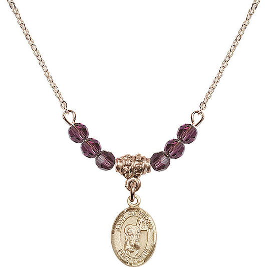 14kt Gold Filled Saint Stephanie Birthstone Necklace with Amethyst Beads - 9228