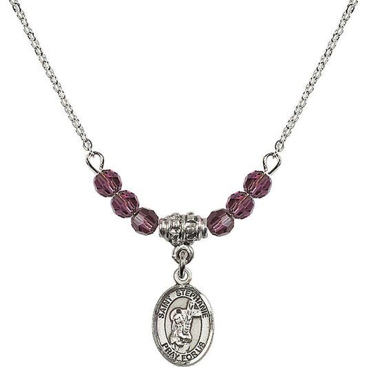 Sterling Silver Saint Stephanie Birthstone Necklace with Amethyst Beads - 9228