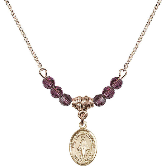 14kt Gold Filled Our Lady of Lebanon Birthstone Necklace with Amethyst Beads - 9229