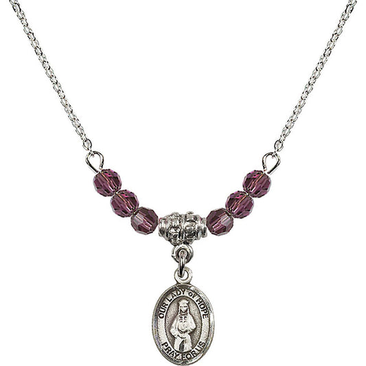 Sterling Silver Our Lady of Hope Birthstone Necklace with Amethyst Beads - 9230