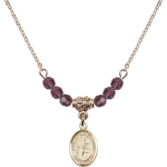 14kt Gold Filled Saint John of the Cross Birthstone Necklace with Amethyst Beads - 9231