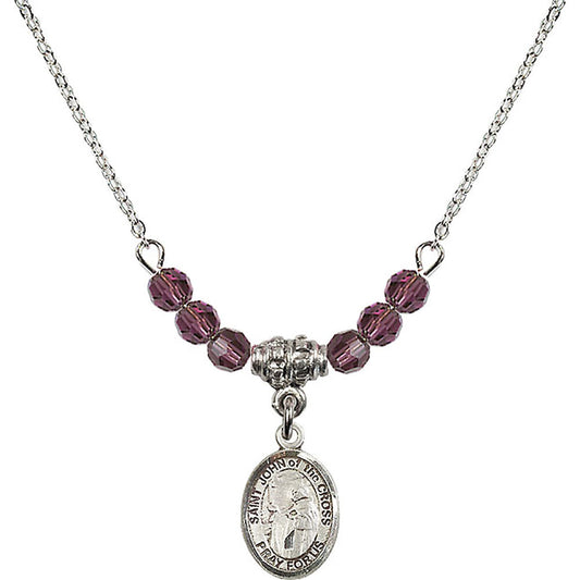 Sterling Silver Saint John of the Cross Birthstone Necklace with Amethyst Beads - 9231