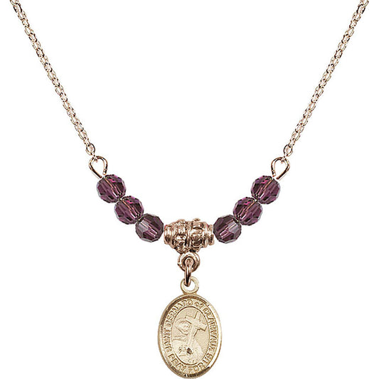 14kt Gold Filled Saint Bernard of Clairvaux Birthstone Necklace with Amethyst Beads - 9233