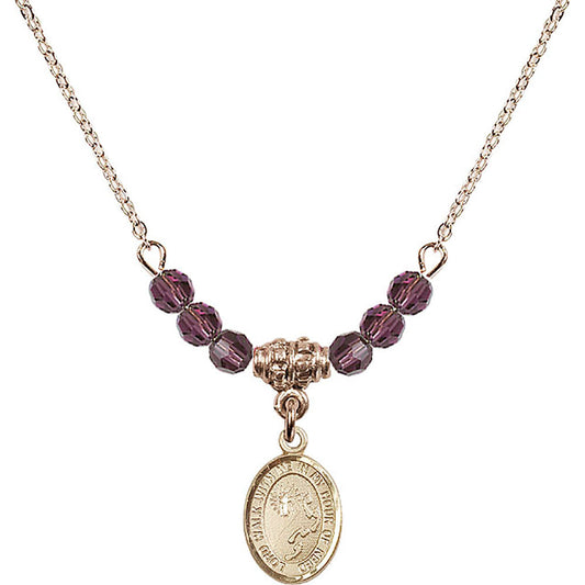 14kt Gold Filled Footprints / Cross Birthstone Necklace with Amethyst Beads - 9237