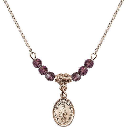14kt Gold Filled Saint Bartholomew the Apostle Birthstone Necklace with Amethyst Beads - 9238