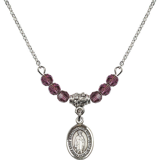 Sterling Silver Saint Bartholomew the Apostle Birthstone Necklace with Amethyst Beads - 9238